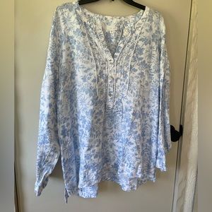 White and blue floral blouse from J.Jill size XL